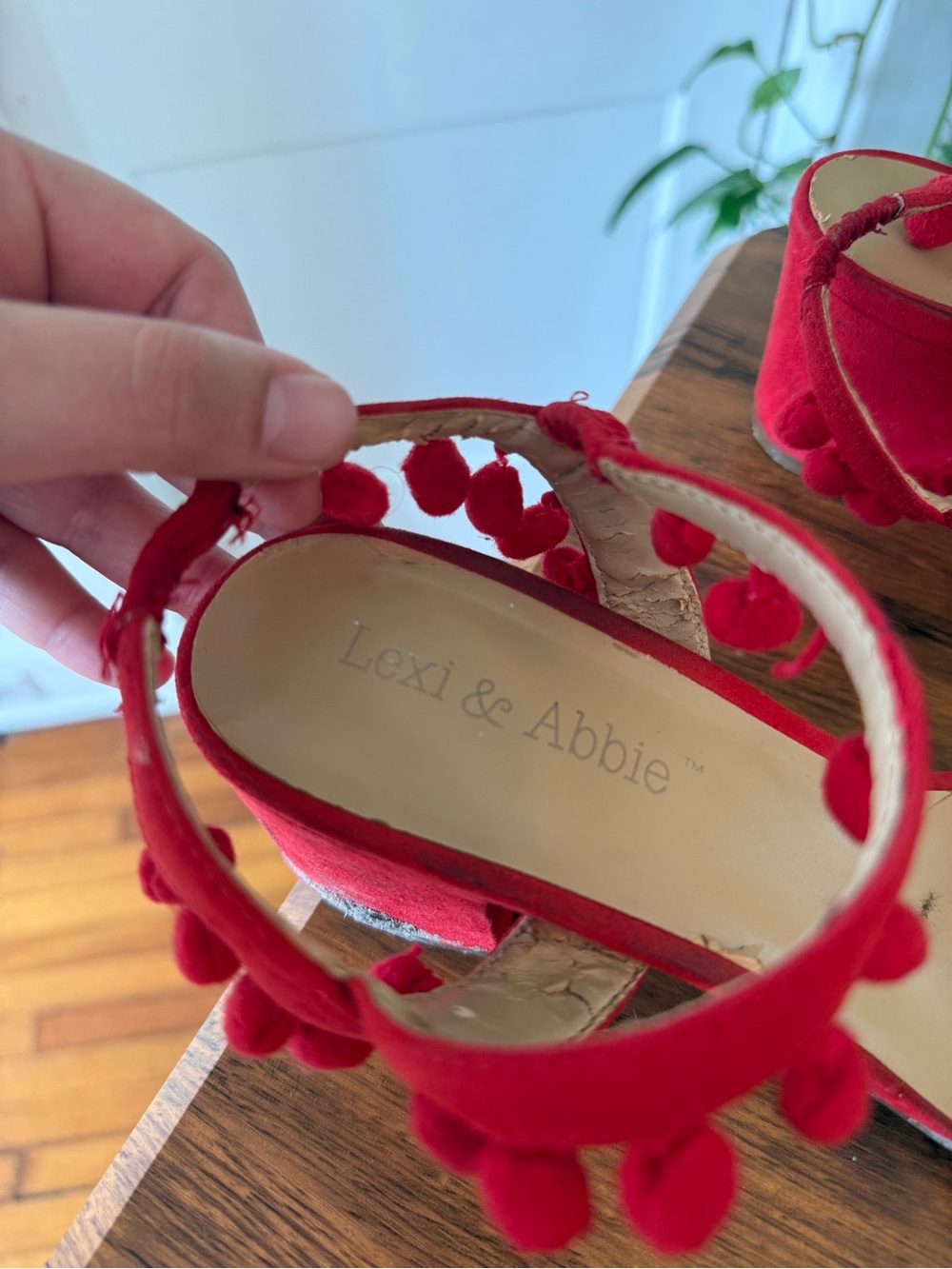 Red Pom-Pom Ankle Strap Sandals Lexi & Abbie - Picture 6 of 14